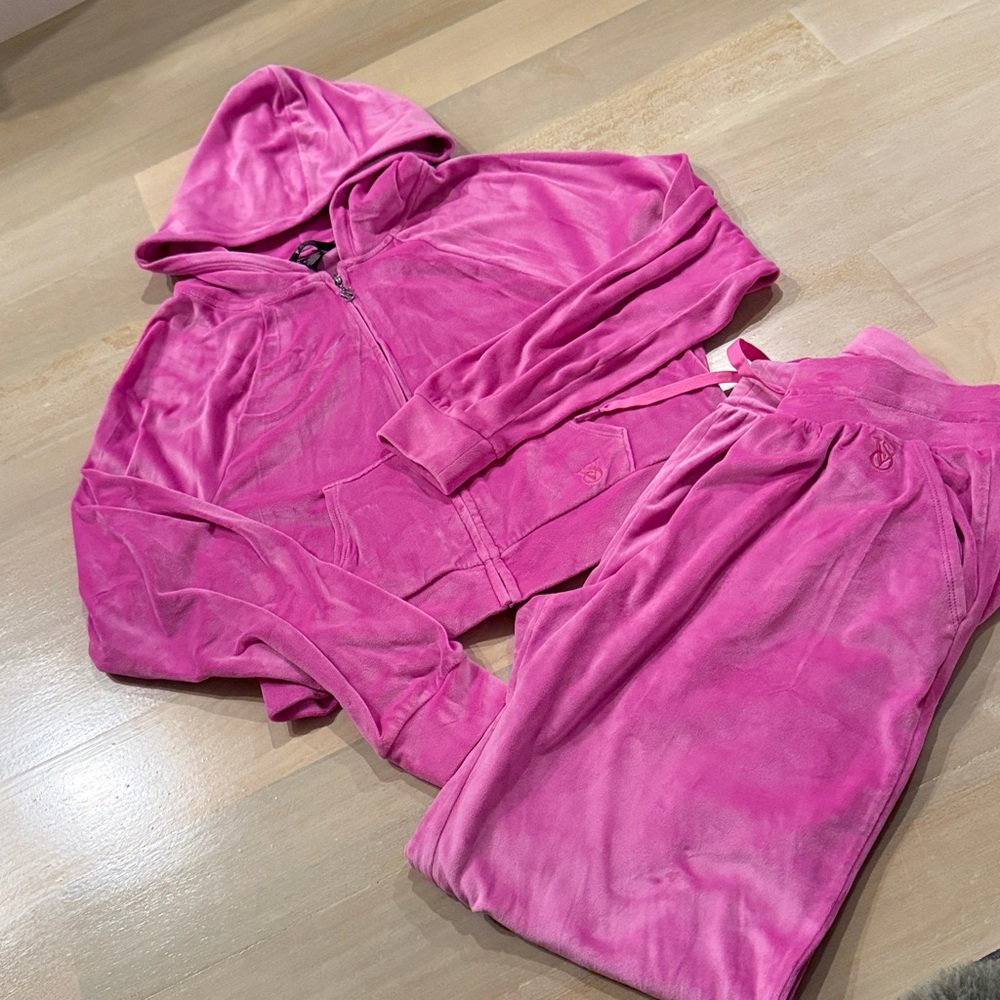 Victoria's Secret Velour Full-Zip Tracksuit Set Electric Pink Graphic Size XS - Picture 6 of 6